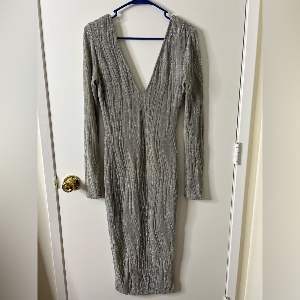 Silver low cut long sleeve dress